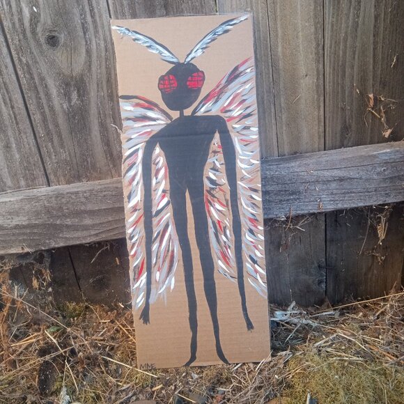 Mothman Painting On Cardboard - Picture 1 of 11